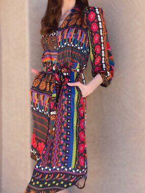 FARM RIO Pineapple Leopard Floral Button Belted Celia Shirt Dress